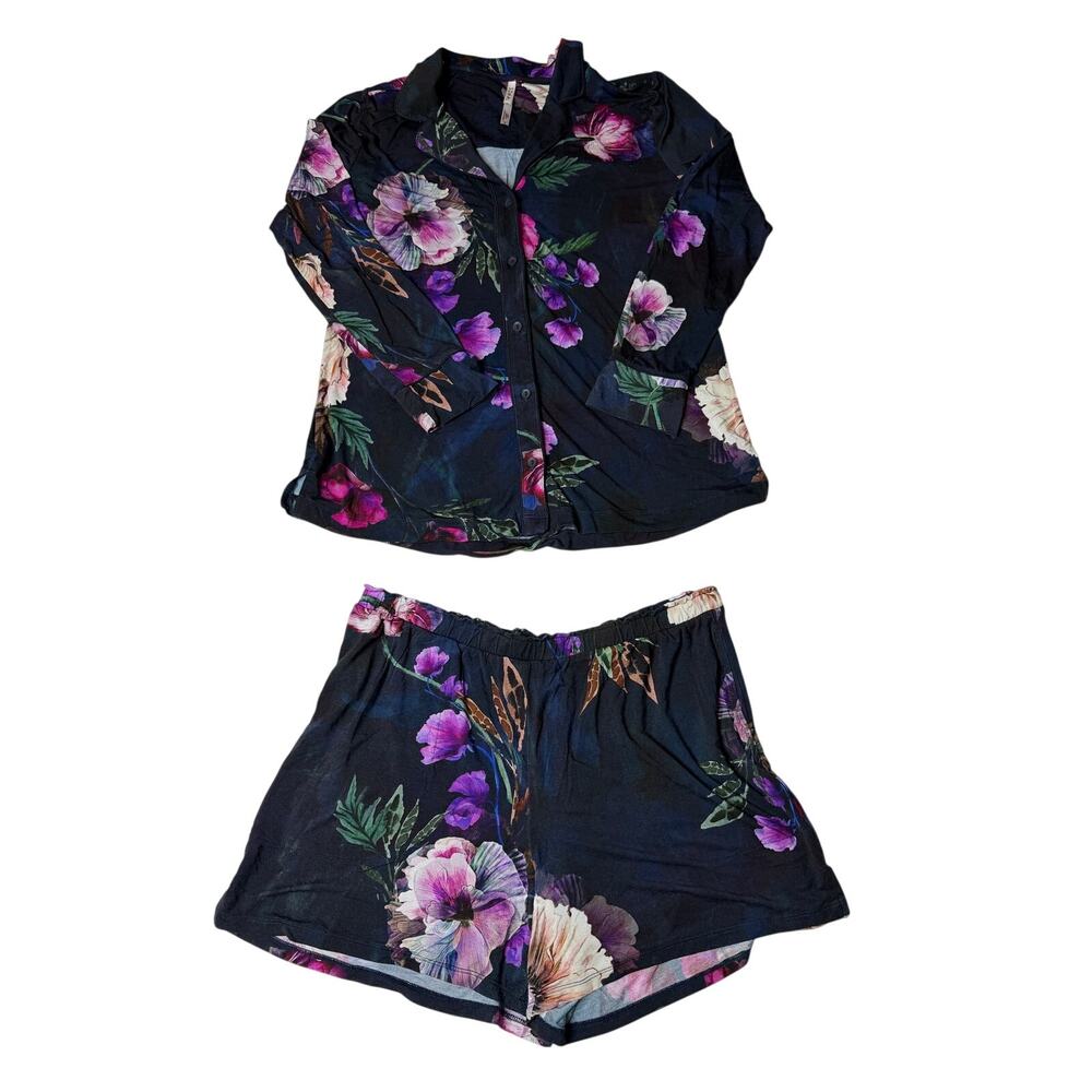 Soma Cool Nights Dark Floral Pajama Set M Romantic Whimsigoth Lounge - Picture 2 of 8